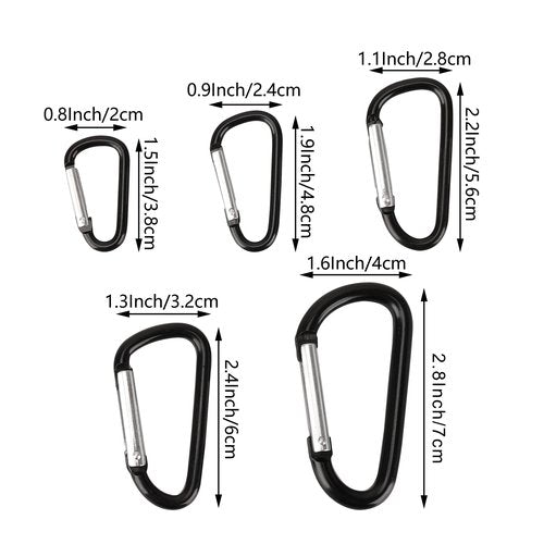 SWATOM Aluminum Carabiner Clip Snap Hook Keyring 1.5/1.9/2.2/2.4/2.8 Inch Carabiners Keychains Black(10P/20P)