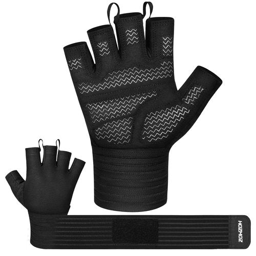 HOZMOZ Weight Lifting Gloves with Wrist Support, Gym Workout Gloves for Men Women, Full Palm 6mm Padded & Grip, Exercise Wrist Wraps for Weightlifting, Fitness, Strength Training, Medium