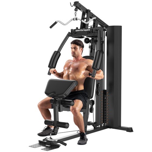 Sportsroyals Home Gym Equipment, 154LBS Weight Stack, Full Body Workout Machine with Pulley System for Strength Training (Black)