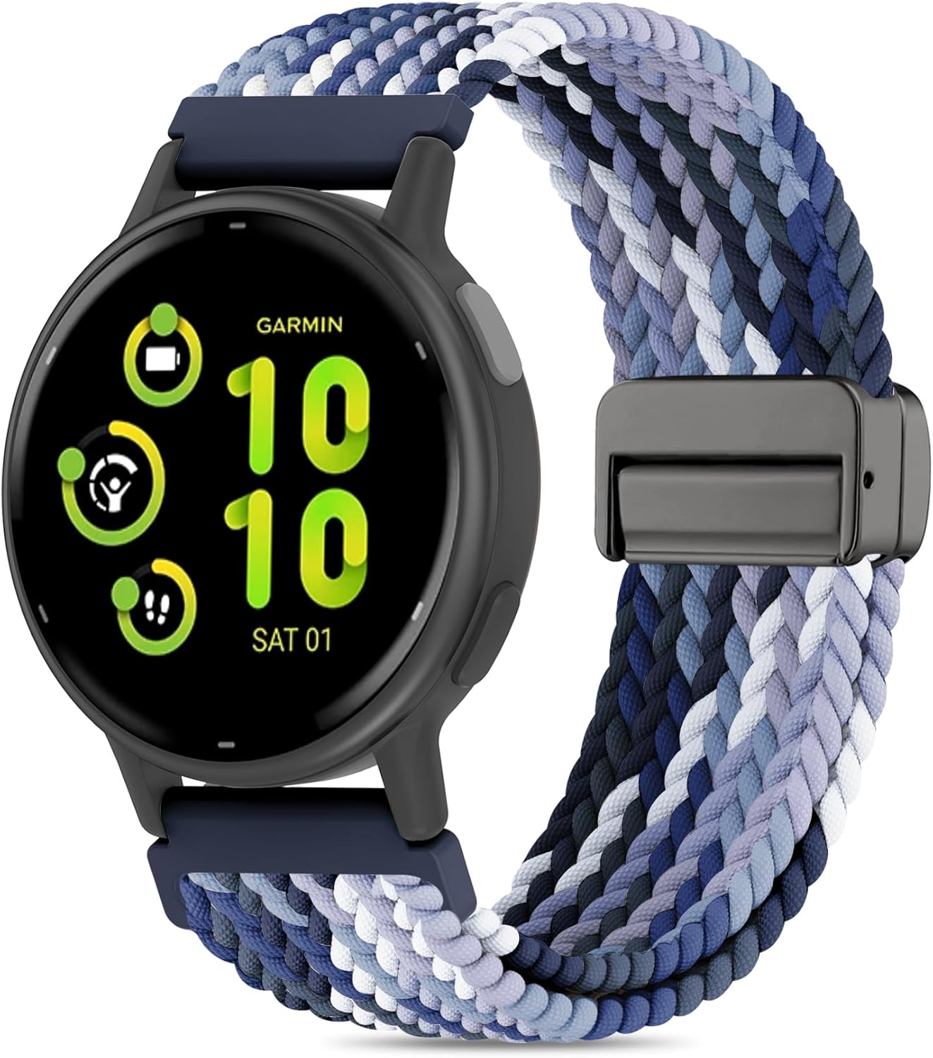 20mm Magnetic Braided Nylon Band Compatible With Garmin Vivoactive 6/Vivoactive 5/3/3 Music Watch Bands, Quick Release Stretchy Strap Replacement for Venu Sq 2/Forerunner 55/165/245/645