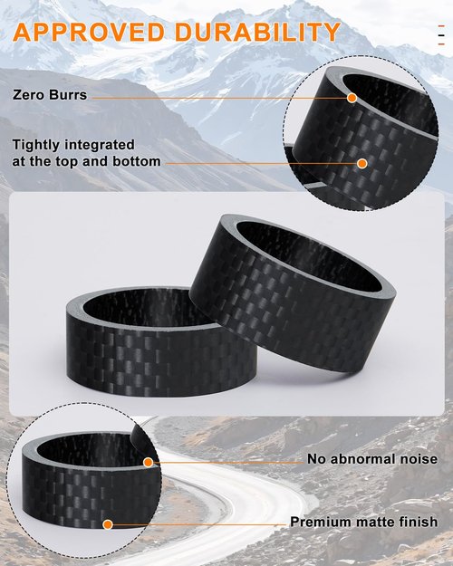 Cheimaxy 8PCS Carbon Fiber Headset Spacers, Matte Finish, Lightweight and Precision, Fits 1 1/8 Inch Stem for MTB, Road Handlebar Stems, 6 Sizes (1/2/3/5/10/15 mm)