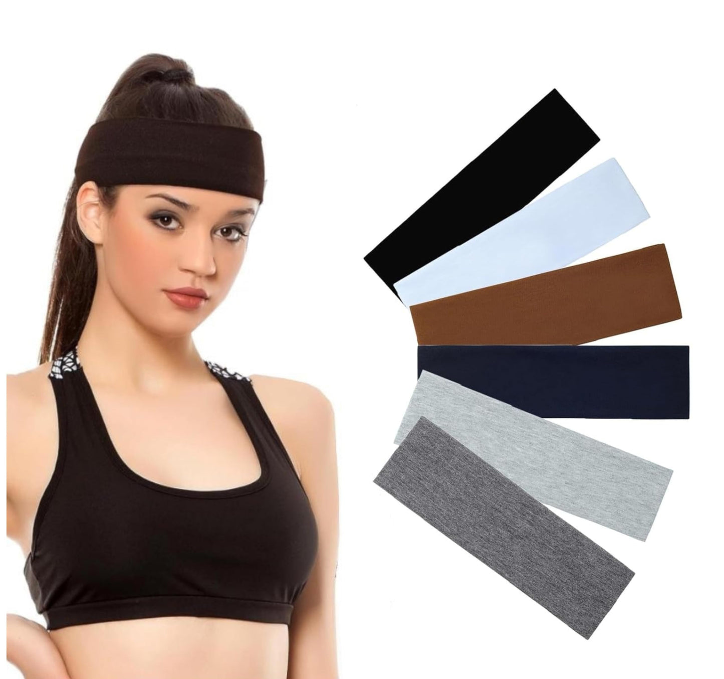 Hair Bands for Women's Hair - 6 Pack Wide Elastic Sweatband & Non-Slip Workout Headbands for Running, Yoga, Nurses | Bandas para el Cabello for Daily Use