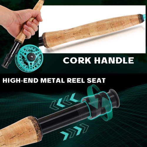 Sougayilang Fly Fishing Combo, 4 Piece Fly Rod and Die Cast Aluminum Alloy Reel Complete Starter Package with Rod Bag-Turquoisee-#5