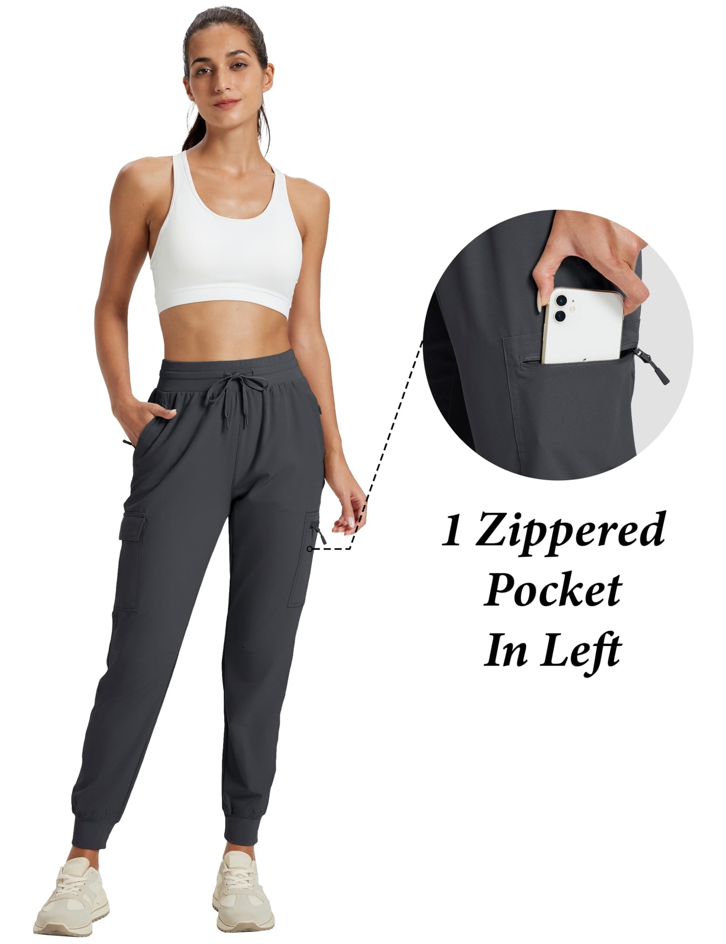 MAGCOMSEN Women's Hiking Pants Lightweight Quick Dry Water Resistant Cargo Joggers Workout Casual 5 Pockets Gray M