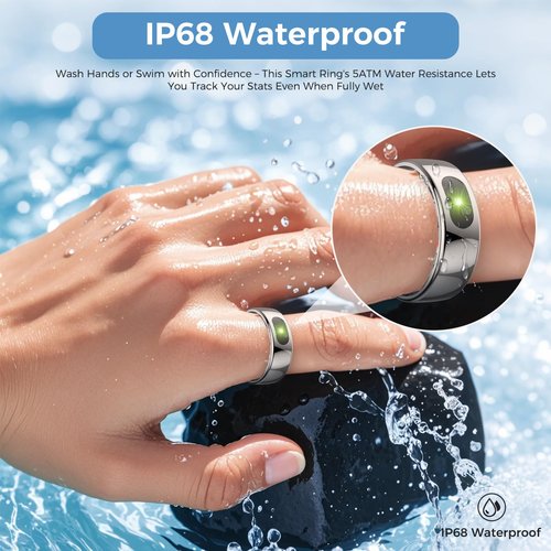 Smart Ring with Instant Notification Alerts & Gesture Control - Sleep Tracker Ring, Fitness Ring for Steps & Heart Rate, IP68 Waterproof (Silver, 8)