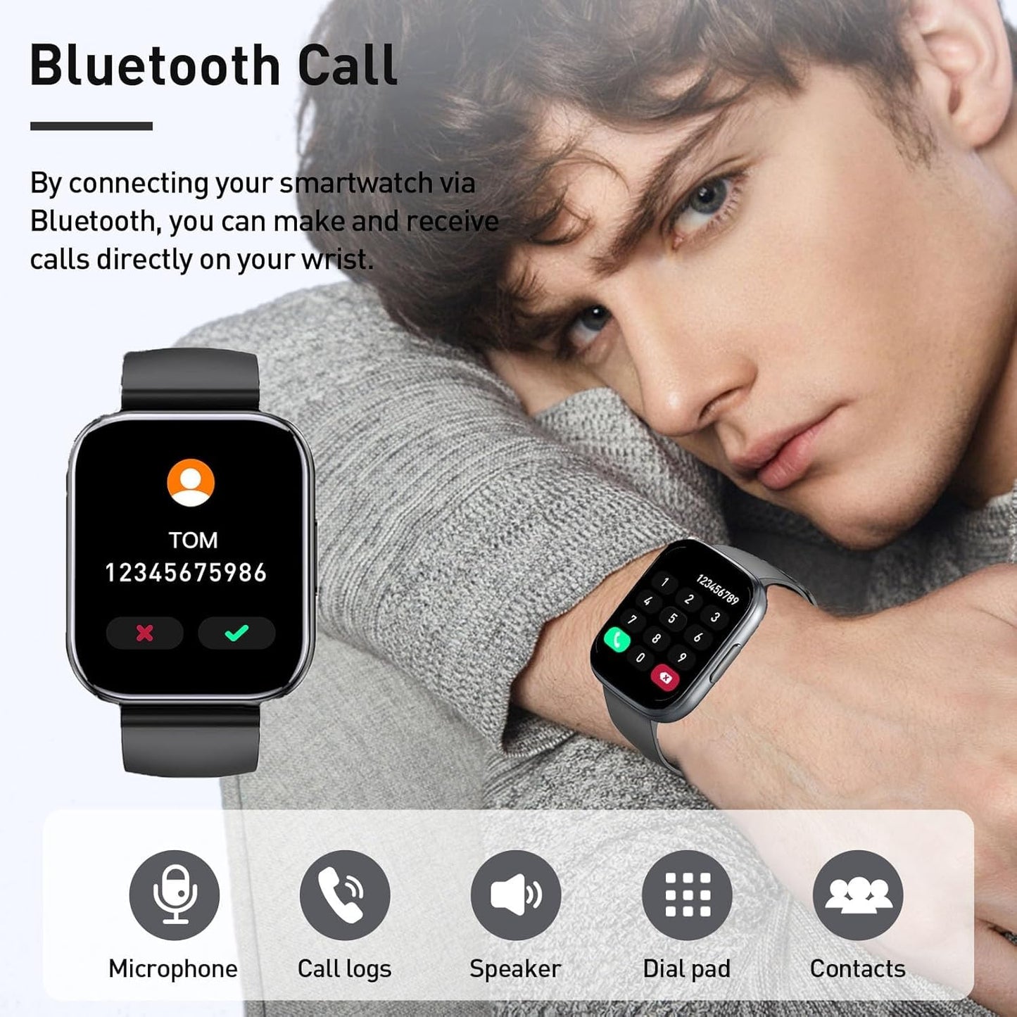 2025 Smart Watch for Men Women, 1.95" HD Touchscreen Fitness Tracker with Bluetooth Calling, Fitness Watch with 110+ Sports Modes/Heart Rate/Sleep Monitor, IP68 Waterproof Smartwatch for Android iOS