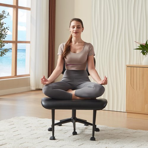 Bestier Meditation Chair with Wider Bentwood Back Support, Ergonomic Cross Legged Office Chair for Adults up to 300 lbs, 360° Swivel Adjustable Height for Multi Position (Contemporary Bentwood, Black)