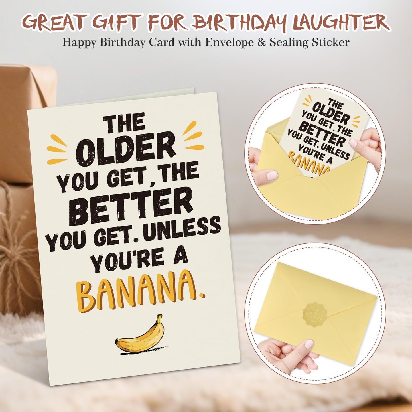 FLYAB Funny Birthday Cards - Recyclable Birthday Card with Envelope Banana Funny Bday Gift for Mom Dad Grandma Grandpa Friends (5.5x8 Inch)