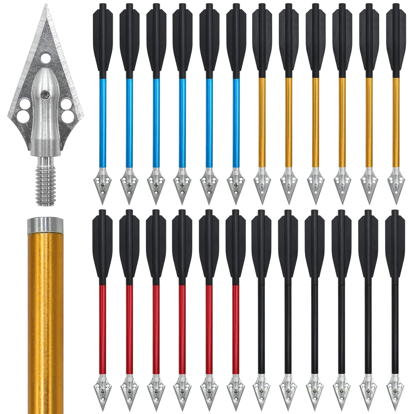 OBTOUTDOOR 6.7 Inch Mini Crossbow Bolts Aluminium Shafts Arrows with Replaceable Steel Tips Crossbow Pistol Arrows for Target Practicing Shooting and Small Hunting 12/24 Pcs (Blue and Red)