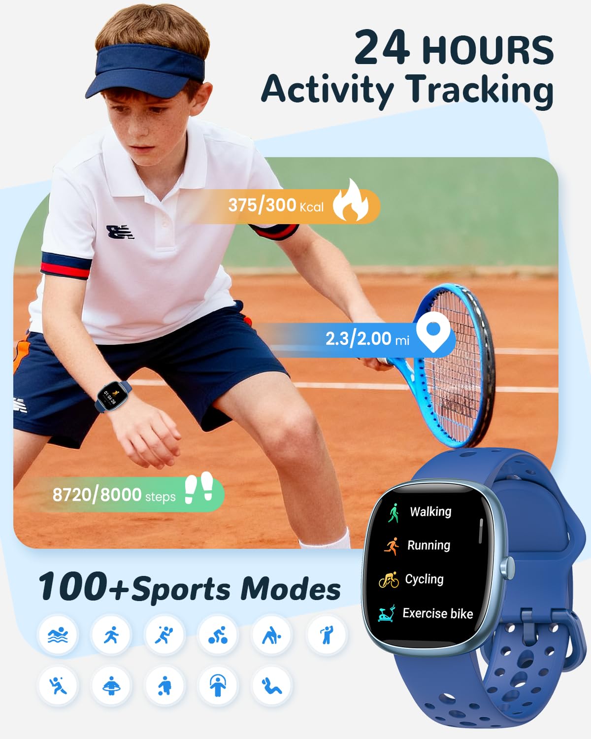 Smart Watch for Kids Girls Gift: No APP No Phone Needed Watch with Heart Rate Sleep Monitor Pedometer, Music Player, Alarm Clock & Timer, 20 Games, Camera-Birthday Gifts for 4-16 Year Olds Boys Blue