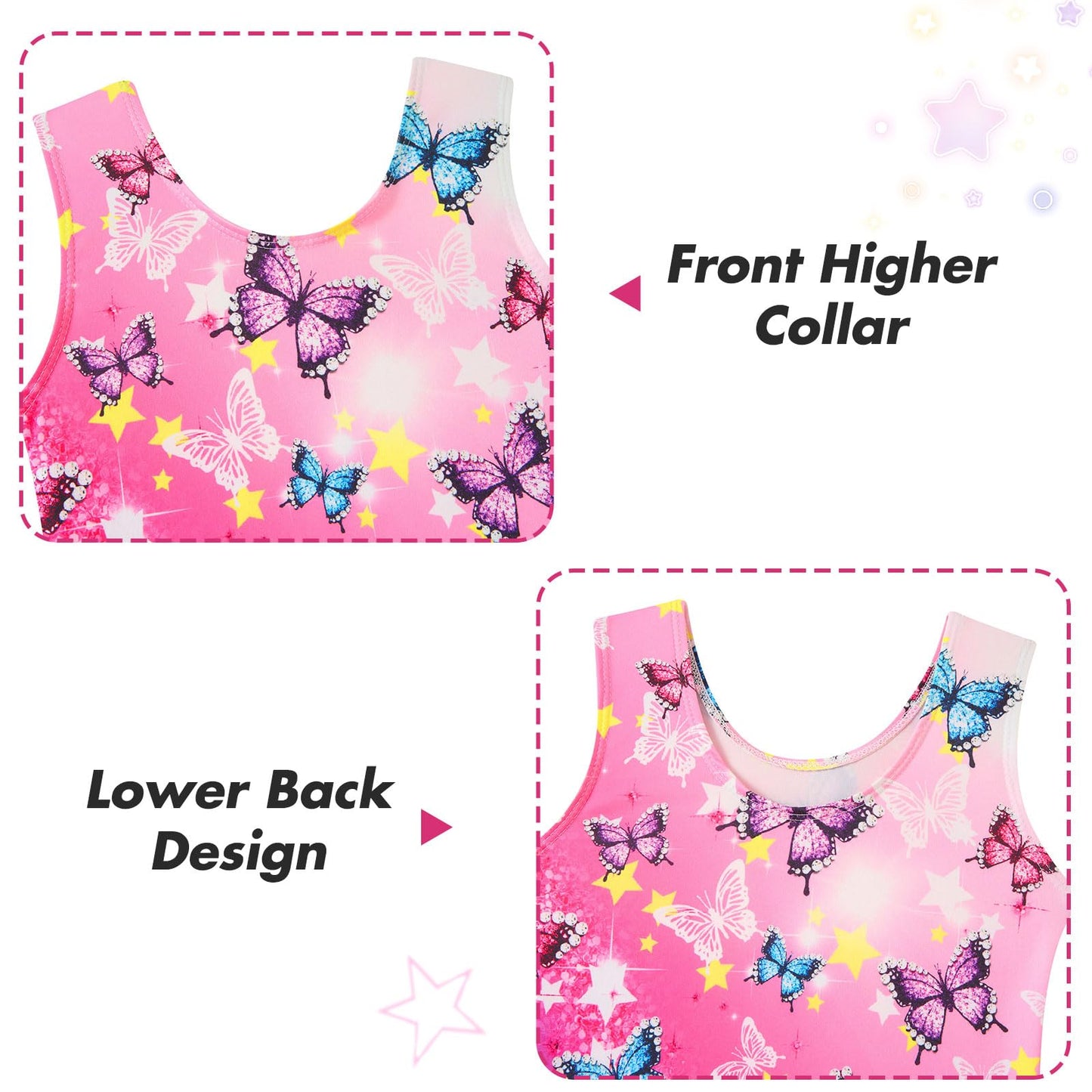 Taubow 2 Packs Leotards for Girls Size 7-8 Gymnastics Outfit Rainbow Butterfly Leotard Biketard with Shorts Tumbling Outfit