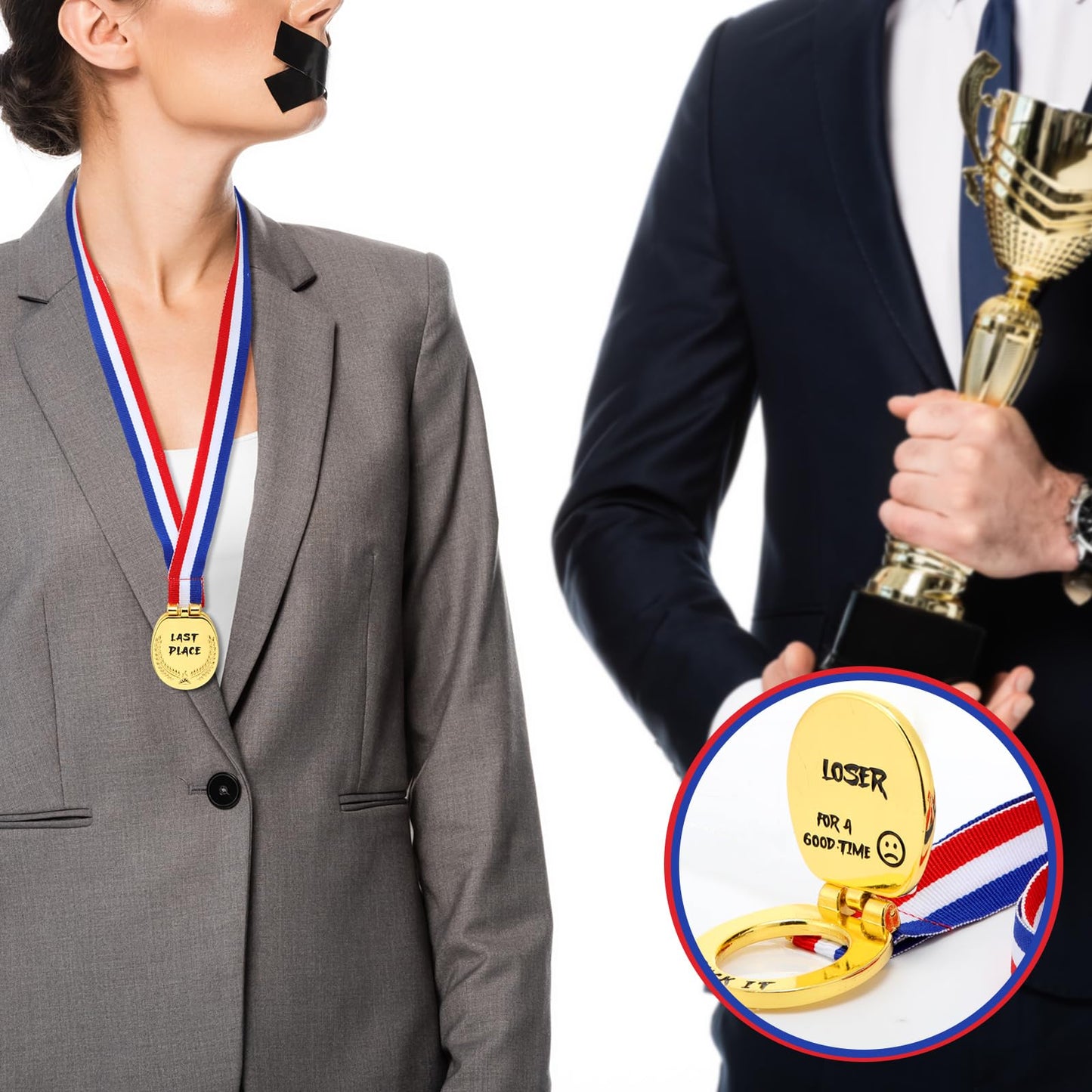 Misdary 3 Pcs Last Place Medal, 1.8 Inch Toilet Seat Flip Cover Design Loser Award Medal with Webbing Ribbon, Novelty Last Place Trophy for Game Competition Party Supplies