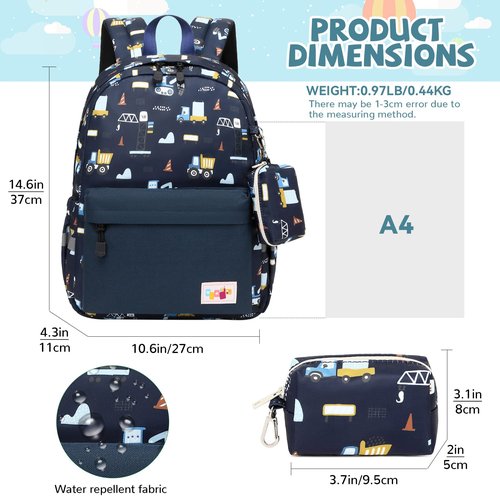 mygreen Toddler Backpack, Car Colorful Preschool Bag with Chest Strap, Kindergarten Schoolbag for Kids, Boys, and Girls (Truck Blue)