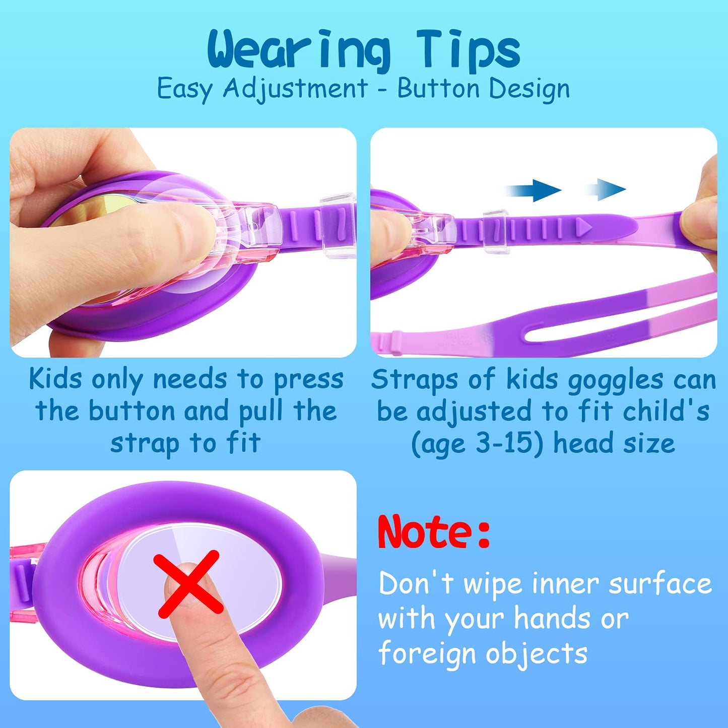 COOLOO Kids Swim Goggles, 2 Pack Swimming Goggles for Boy and Girls No Leaking Anti-Fog Waterproof Goggles for Kids 3-15