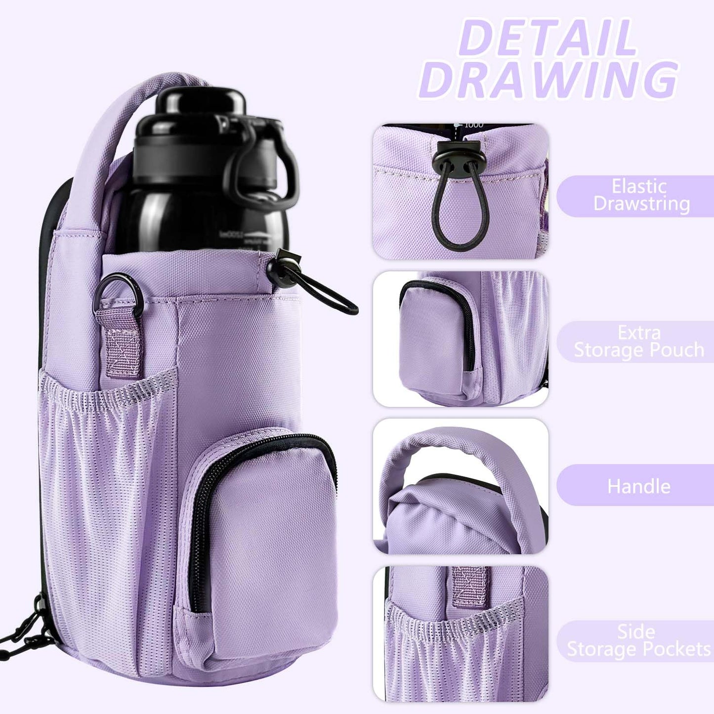 JACZZO Magnetic Gym Bag for Men and Women, Small Crossbody Gym Bag, Water Bottle with Phone Holder, Gym Gifts for Women (Purple)