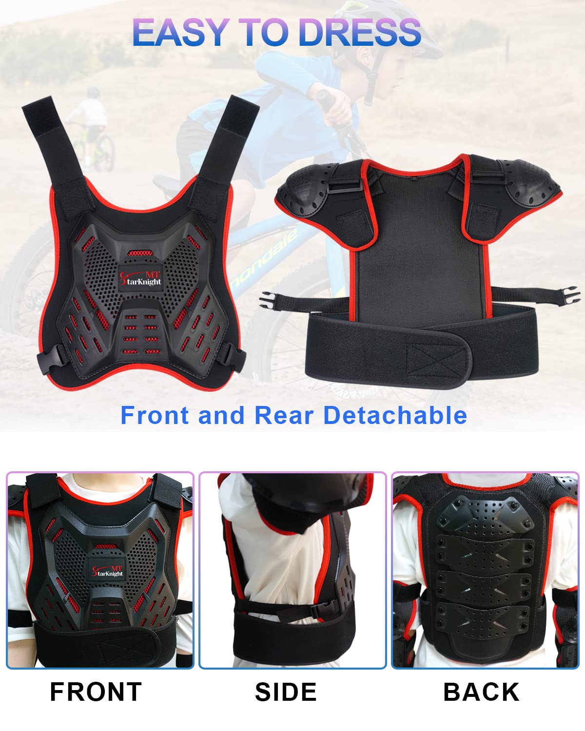 StarknightMT Kids Dirt Bike Gear - Youth Motorcycle Gear Riding Protective Motocross Armor Suit Chest Protector for 5-12 Boys Girls Biking Cycling Skating Off-Road,Red