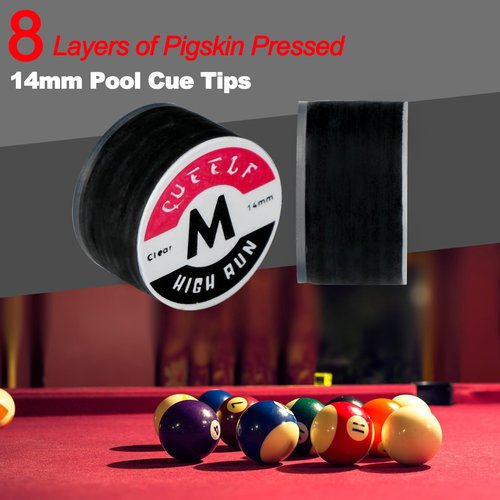 CUEELF Billards Cue Tip with Clear SS/S/M/H Black Laminated 14mm Pool Cue Tip 8 Layers of Skin Cue Stick Tip Professional Billiards Accessories-2 pcs