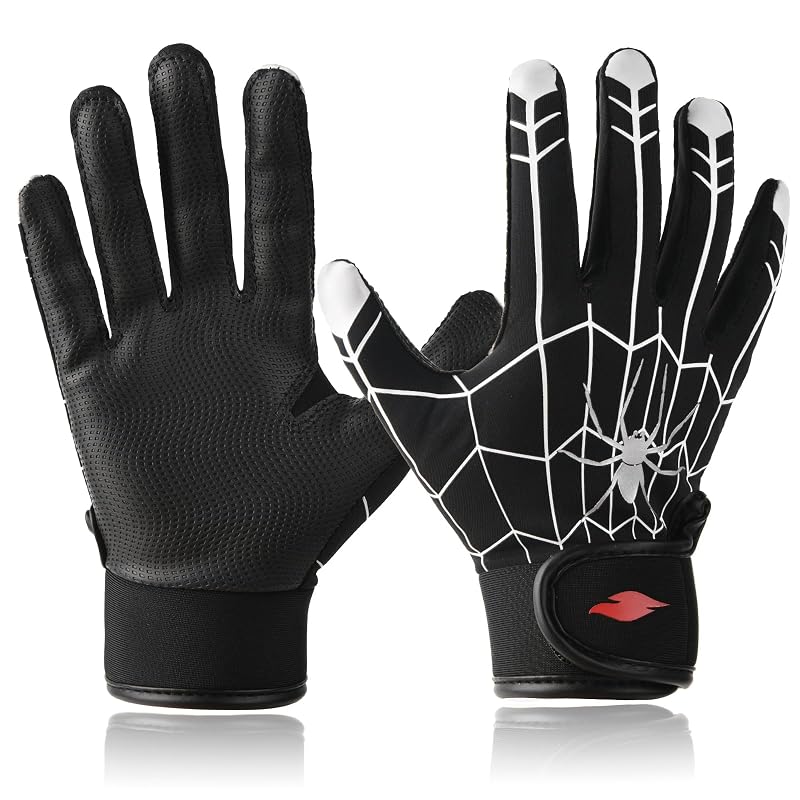 Youth Baseball & Softball Batting Gloves for Kids with Super Grip Fit - Spider Black/Youth M/L (6in-6.5in)