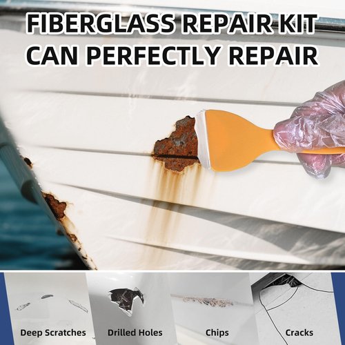 Globalcom Fiberglass Boat Repair Kit White, Gel Coat Repair Kit for Boats, Marine Fiberglass Repair Kit for Boats, Epoxy Filler for Boats, Fiberglass Repair Kit Fix Holes Chips Pit Cracks