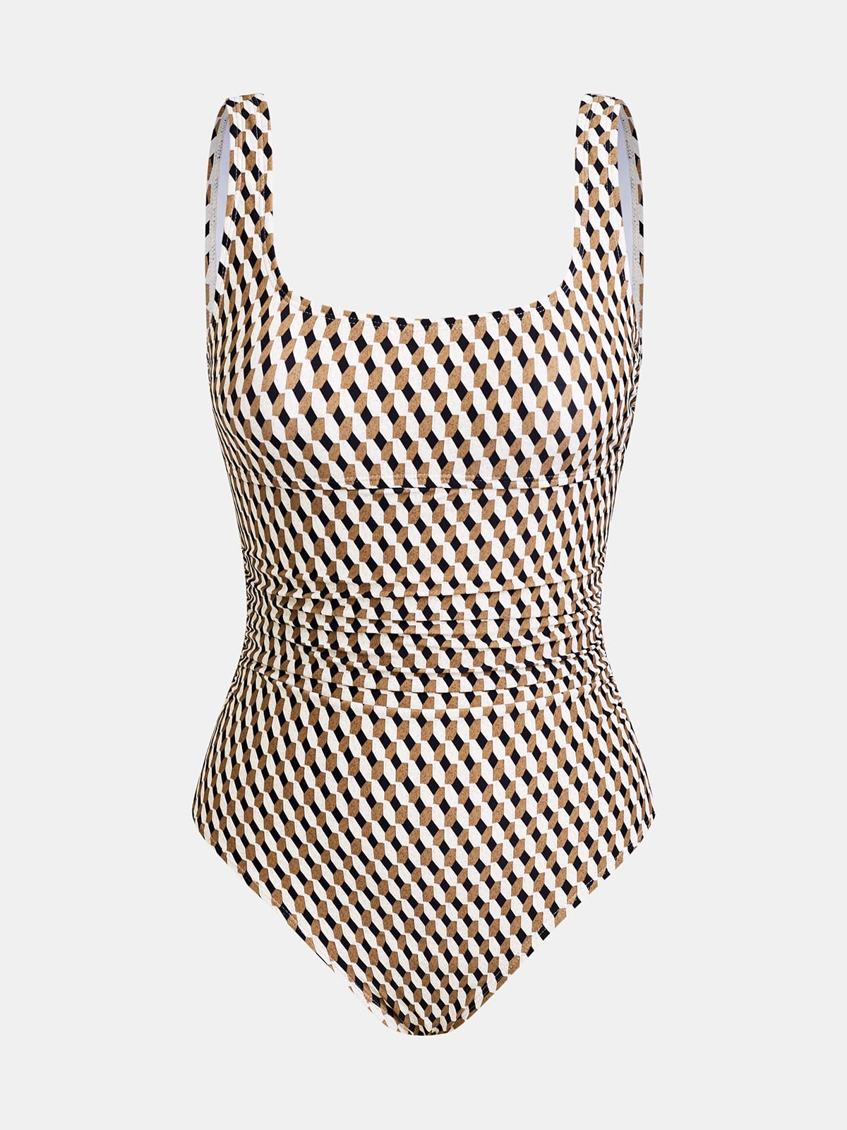 CUPSHE Women's One Piece Swimsuit Square Neck Bathing Suit Wide Straps Back Hook Cutout Ruched Swimwear