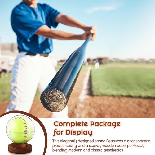 Leinuosen Softball Display Case Clear Ball Holder with Wooden Base Softball Holder Stand for Single Sports Ball Storage Collections Acacia Wood