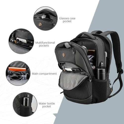 Swissdigital Design Travel Laptop Backpack, College Laptops Backpack with USB Charging Port for Men and Women Fits 16 Inch Notebook, Black | ANDWIL