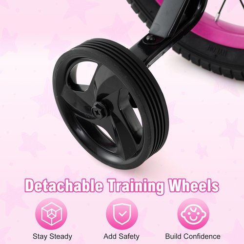 BABY JOY Starry Kids Bike, 12 14 16 18 Inch Bicycle with Training Wheels, Storage Basket, Adjustable Handlebar & Seat, Handbrake & Coaster Brake, Girls Boys Bike (18 Inches, Kickstand, Pink)