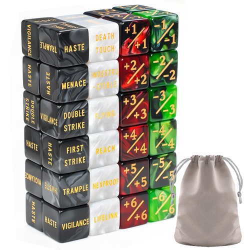48 Pieces MTG Counter Token Dice Counters Keyword Counters Life Counter Tokens Dice Buff Tokens Compatible with Magic Card Game Accessories CCG Creature Stats (Green&red)