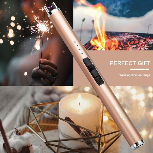 ARECTECH Rechargeable Electric Candle Lighter Arc Plasma Windproof Lighter for Candle Kitchen Birthday Gift for Mom Men Wife with Type-C Cable Champagne Gold