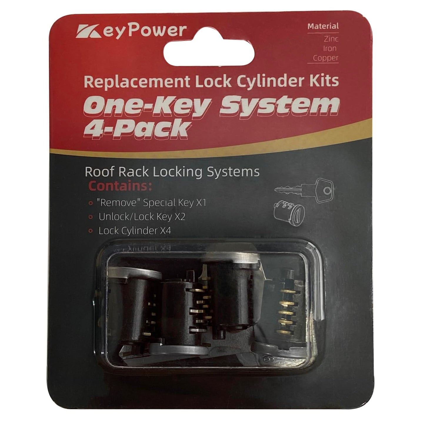 KeyPower 4 Pack Lock Cores for Yakima Car Rack System Components, Compatible with Yakima Roof Rack Locks, SKS Aka Same Key System, 2 Opening Keys and 1 Control Key (4 Lock Cylinders)