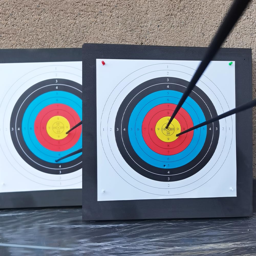 - QI HUO JU - Archery Target EVA Foam Targets for Youth Beginner Backyard Shooting Targeting, 20'' Durable Bow and Arrow Practice Target Block with 5 Target Paper, 4 Pins (EVA Target)
