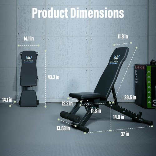 MAJOR FITNESS Adjustable Weight Bench - Foldable Commercial-Grade Workout Bench with 900LBS Capacity, 11 Adjustable Positions, Space-Saving Design for Home Gym Strength Training