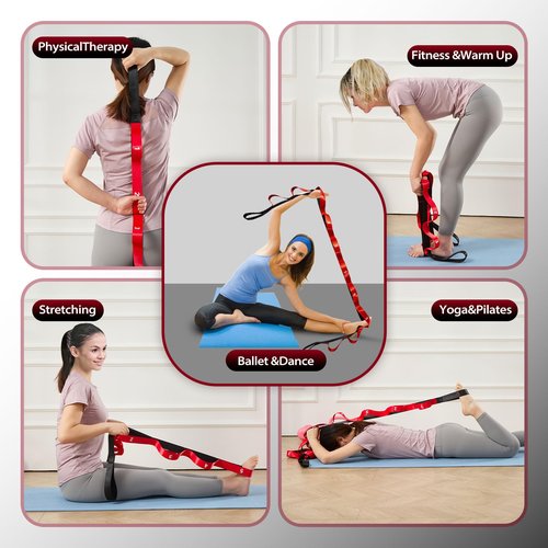 Acozycoo Stretching Strap with 10 Loops-Yoga Strap for Physical Therapy,Home Workout,Pilate & Flexibility Training,Non Elastic Exercise Stretch Band for Hamstring,Leg Stretcher Belt,Flexibility Fascia