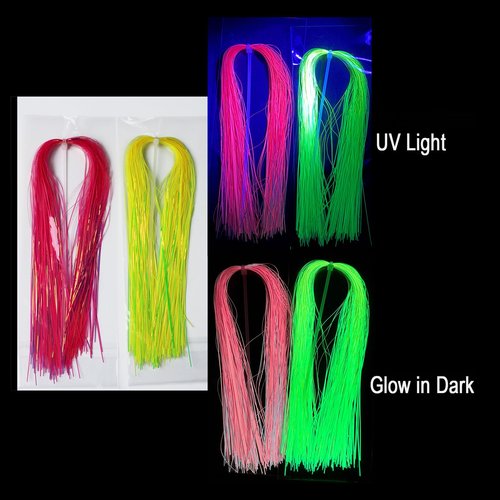 Tigofly 4 Packs/lot 1/32" 0.7mm Width UV Pink Chartreuse Luminous Glow in The Dark Flashabou Tinsel Pike Bass Streamers Fly Tying Materials (Pink)