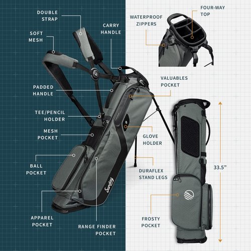 El Camino Golf Bag by Sunday Golf - Lightweight Stand Bag with Double Strap – Easy to Carry – Fits a Full Set of Clubs. Perfect for Walkers, Minimalist Golfers, and Golf Carts (Matte Black)