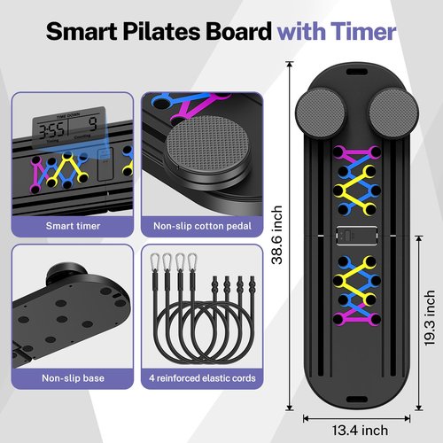 MOVOCA Pilates Board, Foldable Pilates Reformer Equipment with Timer, 7-in-1 Multi-Purpose Portable Pilates Reformer Machine Home Pilates Kit for Home Workout, Fitness, Exercise, Abs, Core Equipment