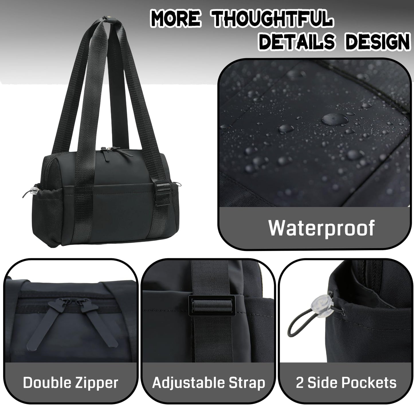 MELSYLODY Mini Gym Bag for Women Mini Duffle Bag with Wet Compartment Waterproof, small gym bag for women, Cute Gym Tote Bag (Black)