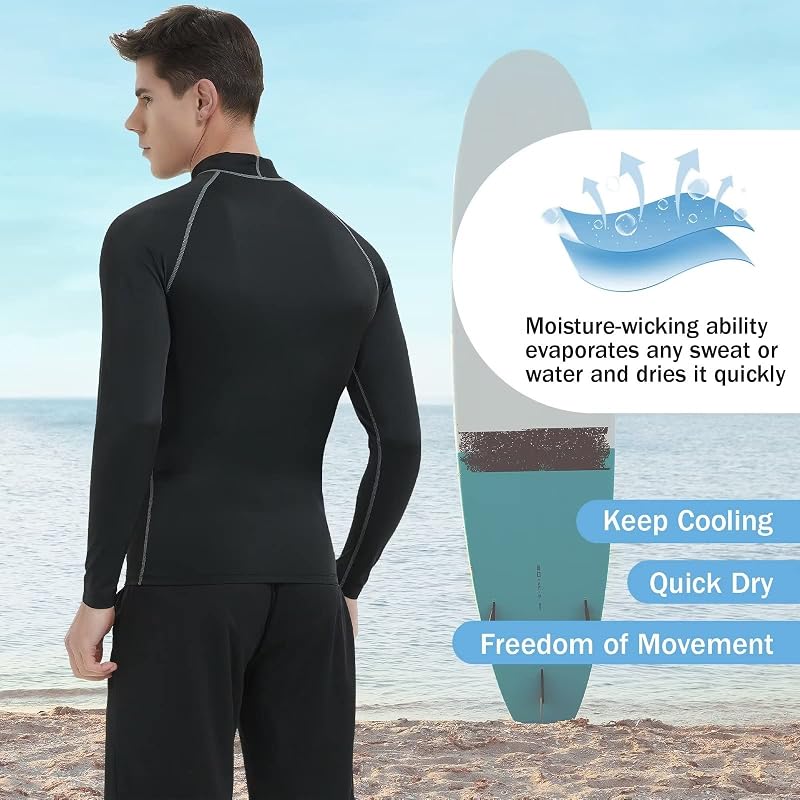 Mens Rash Guard Long Sleeve UPF 50+ Swim Shirt with Black-Grey Variation 6 Medium