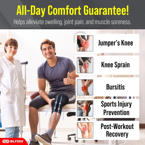Knee Brace for Women & Men, 2 Pack Compression Knee Brace, Knee Support Sleeve for Pain Relief, Running, Workout, Sports, Knee Braces for ACL, Meniscus Tear, Arthritis and Injury Recovery Black L
