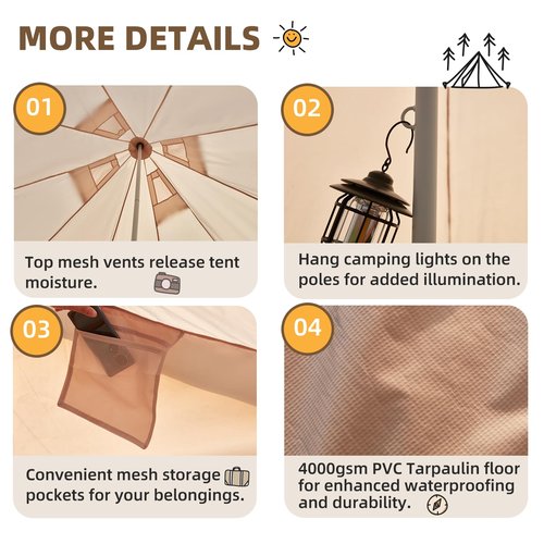 YOLENY 4-Season Bell Tent, Holds up to 4-8 People, Waterproof Yurt Tents with Stove Jack & Removable Zipped Floor, Spacious Glamping Tent for Family Camping & Outdoor Parties 13FT