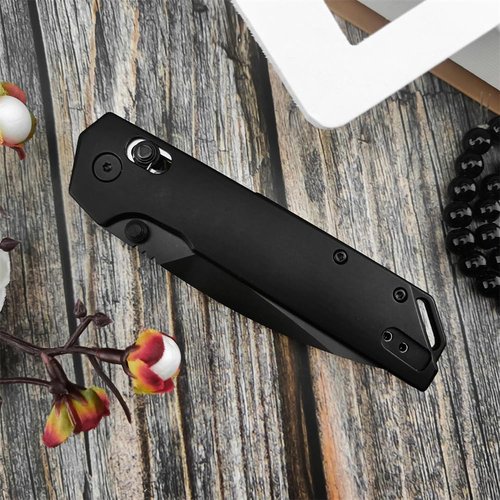 Thumb Screw Manual Open Pocket Knife, EDC Men's Folding Knives，D2 Black Coated Blade, Aluminum Handle with Deep Carry Pocket Clip