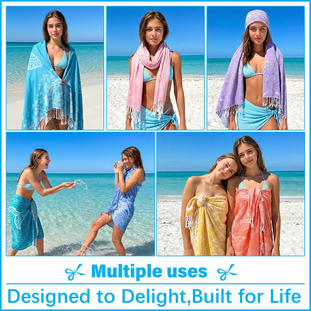 Vikumond Oversized Turkish Beach Towel Blanket XXL Cotton Sandproof Towels Boho Woven Extra Large Big Sand Free Giant Throw Blankets Huge Quilt XL Picnic Camping Necessities Cloud for Adult Gifts