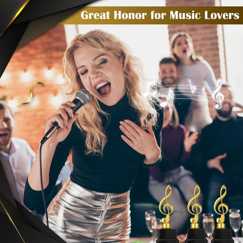 Affrolling 6 Pcs Small Gold Music Trophies 6.7 inch Plastic Music Note Trophy Awards for Team Participation Gift Prizes