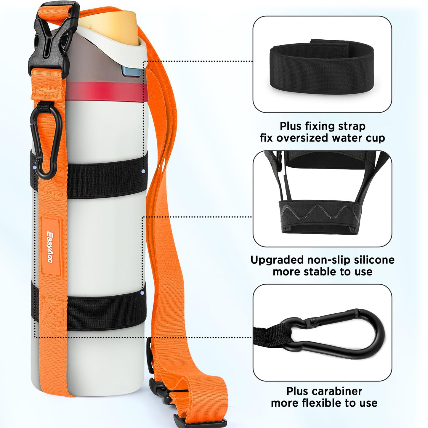 EasyAcc Water Bottle Holder Strap Sling, for Owala FreeSip 24 32 40 oz, Hydro Flask, Cirkul, Yeti, Stanley Flip, Universal Water Bottles, with Carabiner, for Walking Curise Travel (Bottle Excluded)