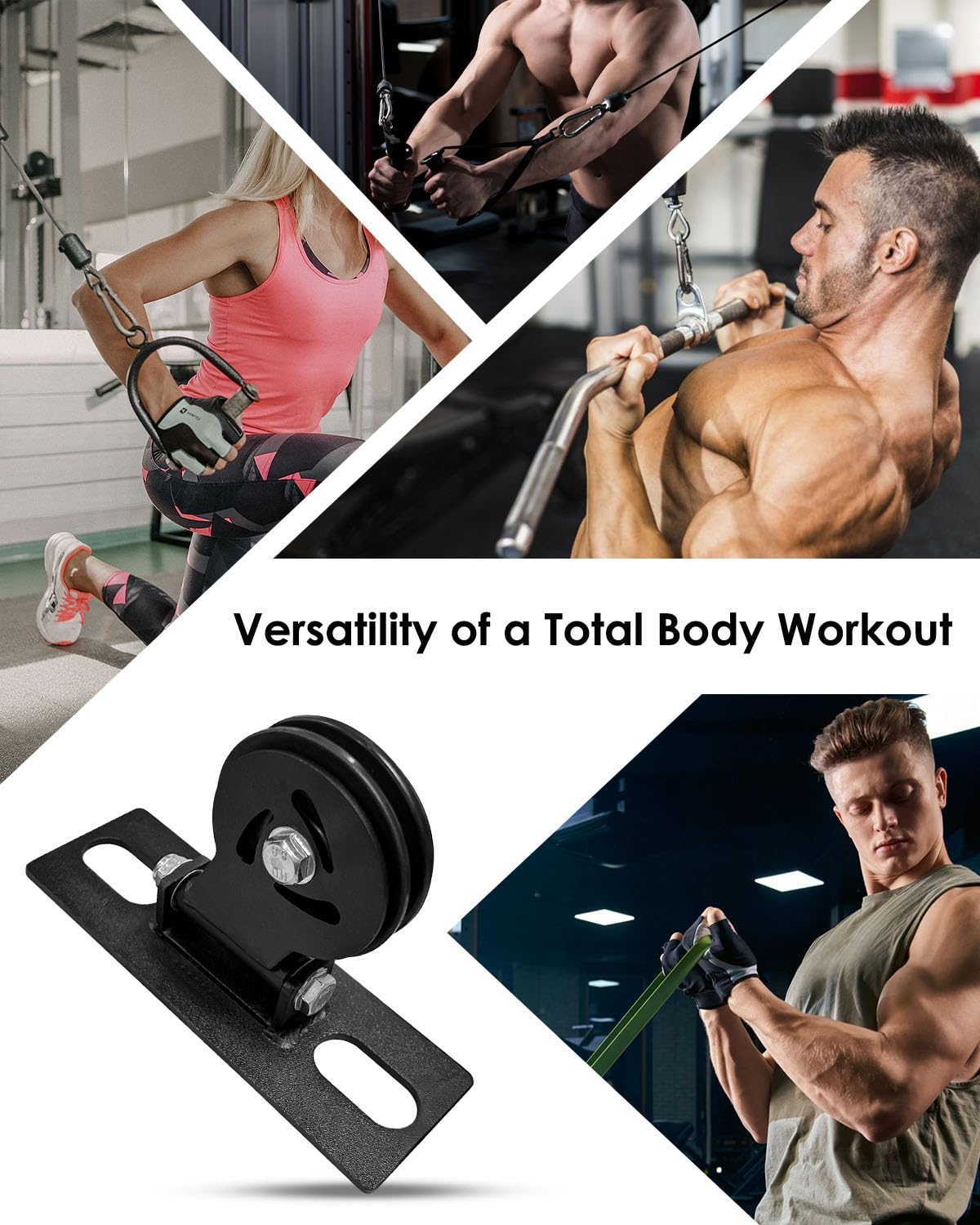 HZSIFU Heavy Duty Cable Pulley System for Squat Rack, 180° Gym Pulley Blocks Fits 1" or 5/8", Rotation Pulley System with Extended Slot Design for Home Gym