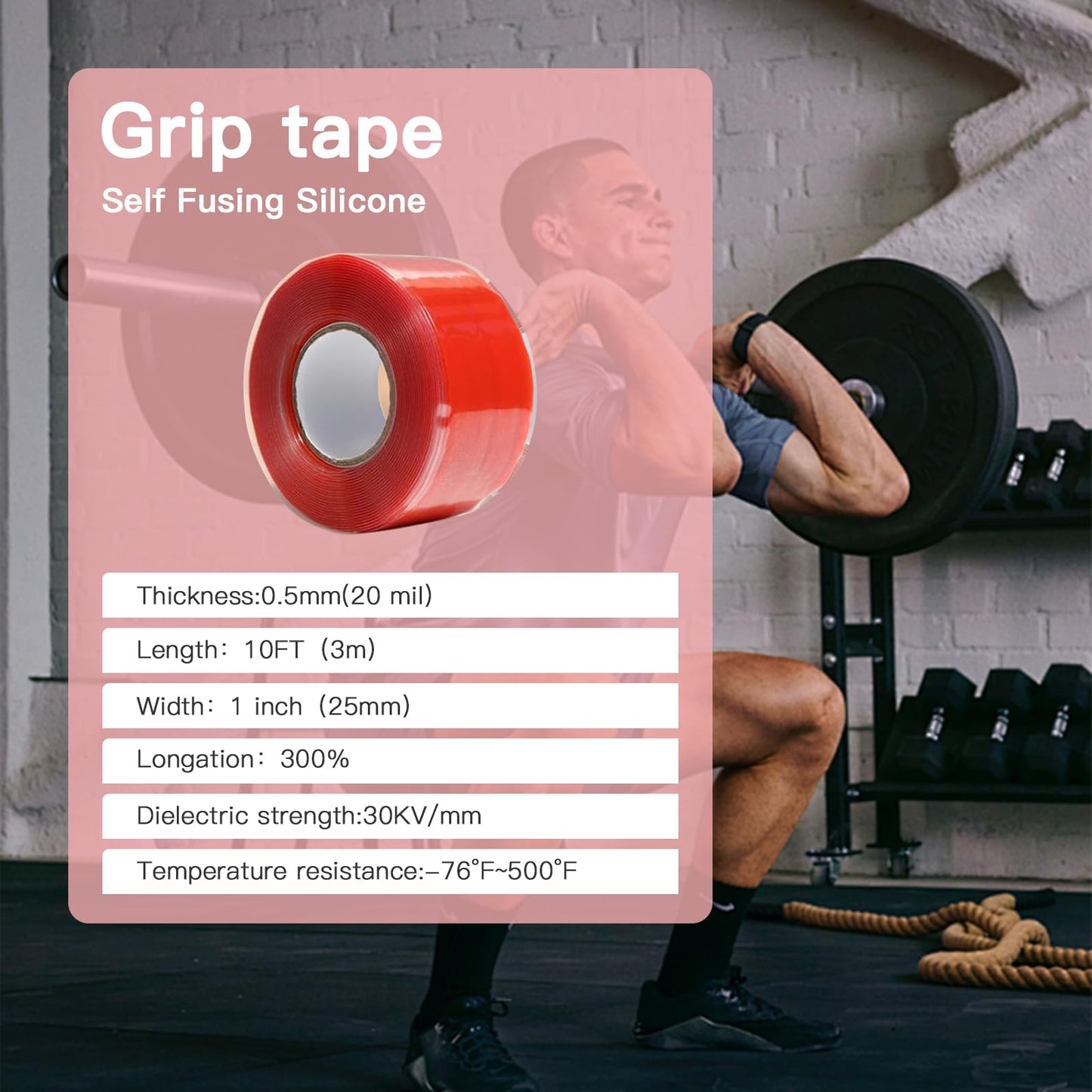 AIKESIWAY Self-Fusing Silicone Grip Tape for Gym Equipment, Pull Up Bars, Barbells, Dumbbells, Sports Gear, Handles & Steering Wheel (Red, 10 FT)