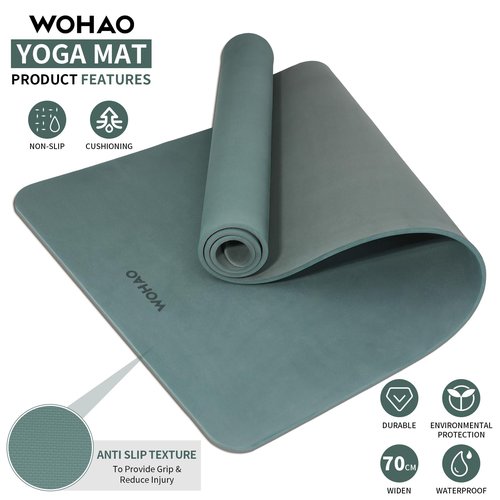 WOHAO Extra Thick 8mm Yoga Mat for Women & Men – 72"x28" Non-Slip 2-Sided (Dual Color) Exercise Mat – Thick Yoga Mat for Home Gym, Pilates, Stretching (Dark green+Dark grey, 183 * 70 * 0.6cm)