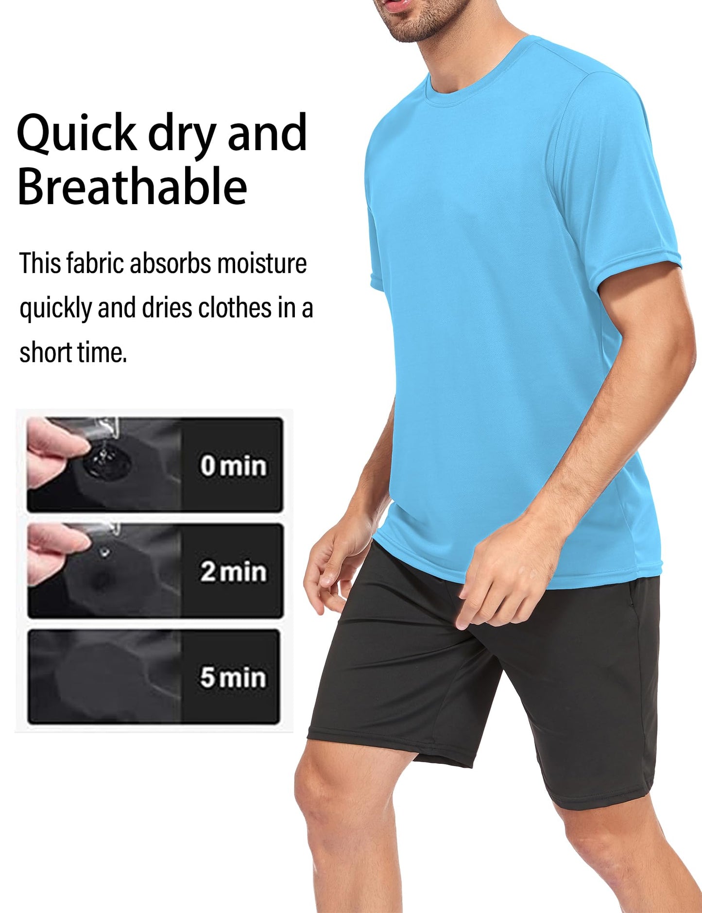 HOPLYNN 5 Pack Men's Dry Fit Workout Gym T Shirts, Short Sleeve Active Running Athletic Tee Tops 1 Black 1 Blue 1 Gray 1 Navy Blue 1 Wine Large