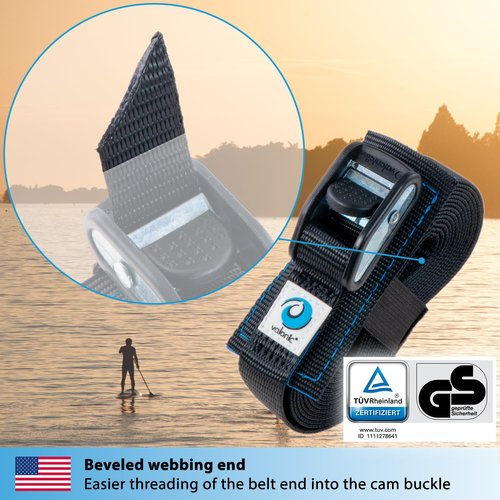 valonic Dolphin - tie Down Straps - 2 Pack, 20 ft x 1 inch, 2200 lbs, Protection pad, cam Buckle - for roof Rack, Surfboard, Kayak and Paddle Board, Black