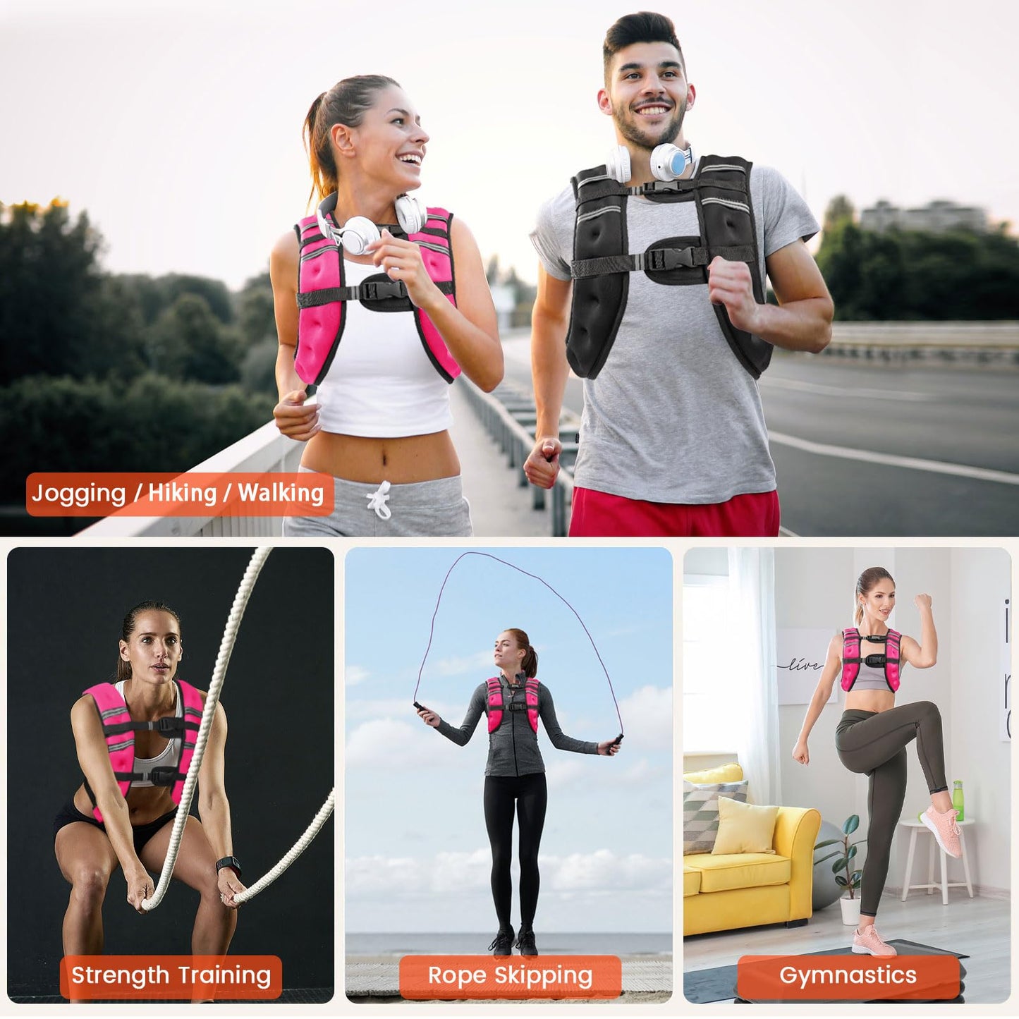 Poudee Weighted Vest, 20LB Weight Vest for Men Women, Body Weight Vests Adjustable with Reflective Stripe for Strength Training, Running, Training Workout, Jogging, Walking - 20LB, PINK